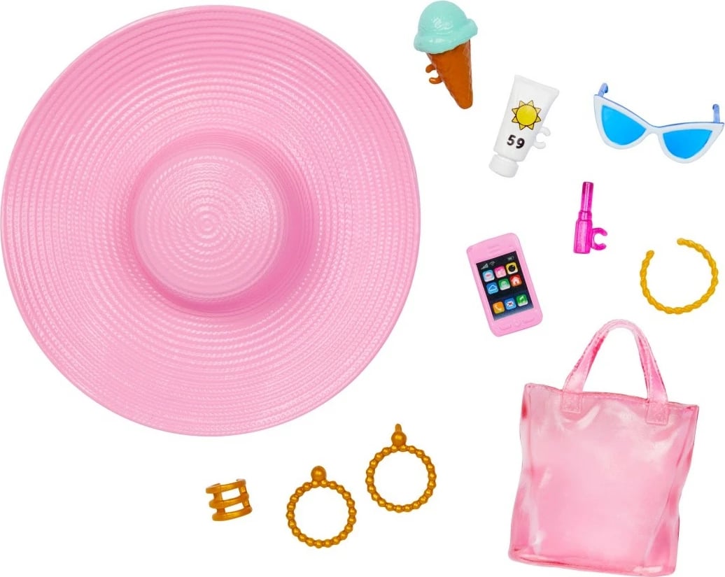 Kukull Barbie Mattel HPL73 me aksesorë plazhi, rozë