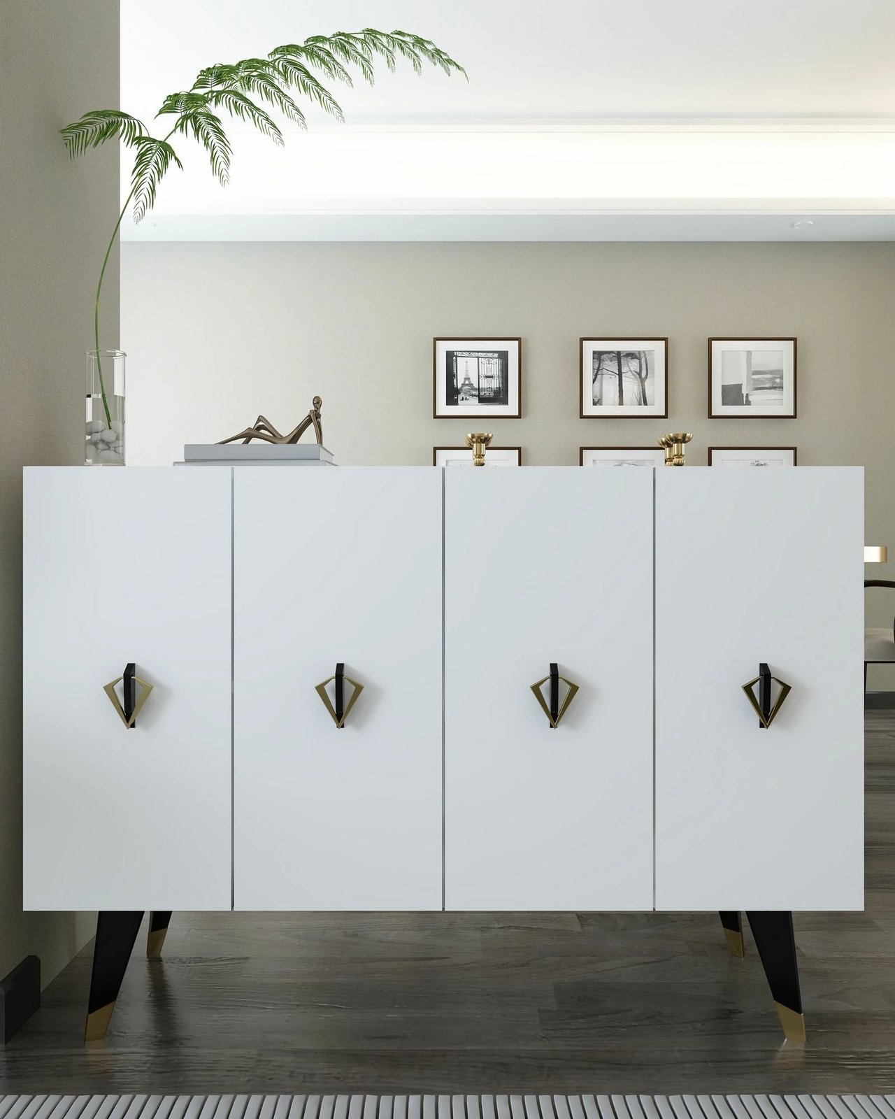 Konsol Skye Decor, e bardhë, e zezë, ari, 8164KM-32