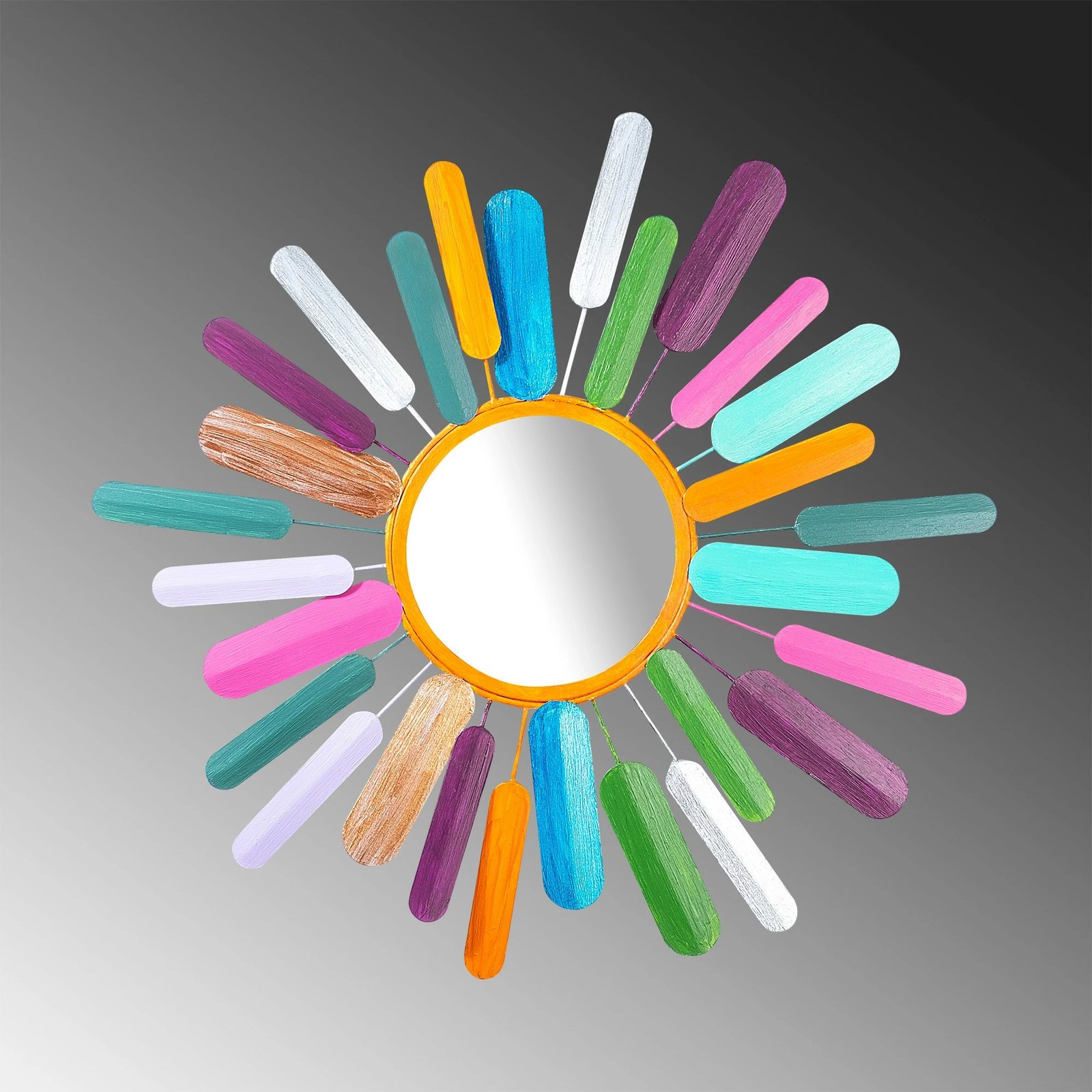 Aksesor dekorativ metalik për mur, pasqyrë Sun, Wallity