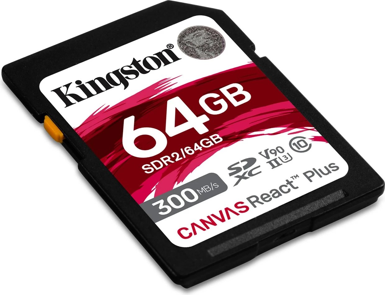 Kartelë memorie SDXC Kingston Canvas React Plus 64GB, 300MB/s, e zezë