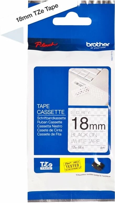Kasetë etiketuese Brother TZe-SE4, 18mm, e zezë mbi të bardhë, 8m, për P-touch