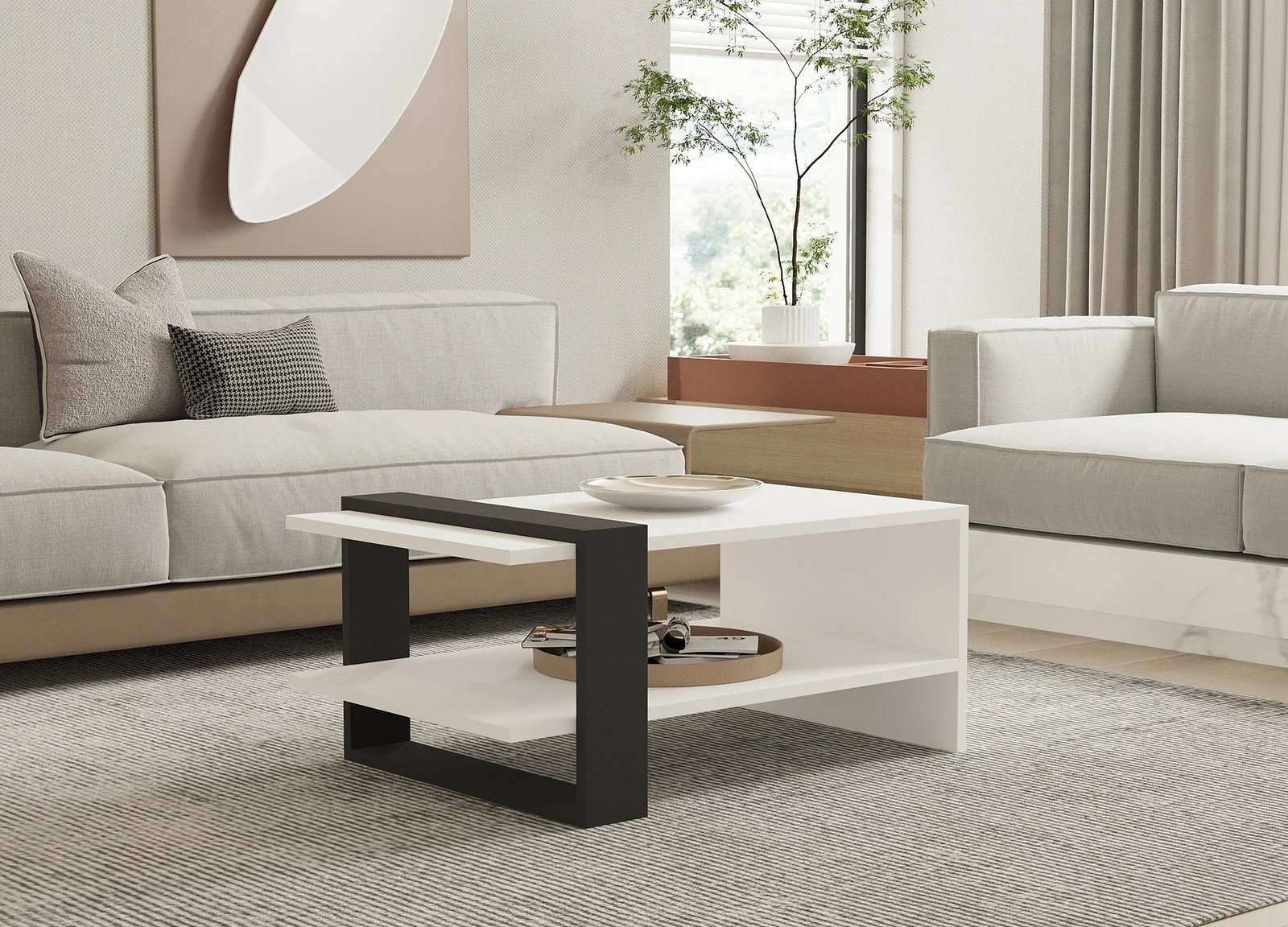 Tavolinë kafeje dy kate, Hanah Home, Funda, anthracite dhe e bardhë