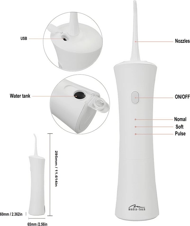 Irigator dentar portativ Media-Tech MT6528, i bardhë