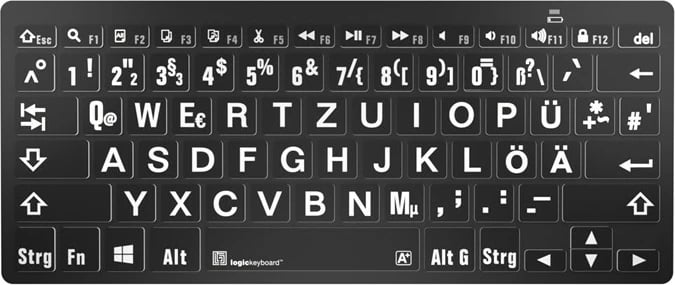 Tastierë LogicKeyboard XL-Print, DE, shkronja të bardha të mëdha, e zezë