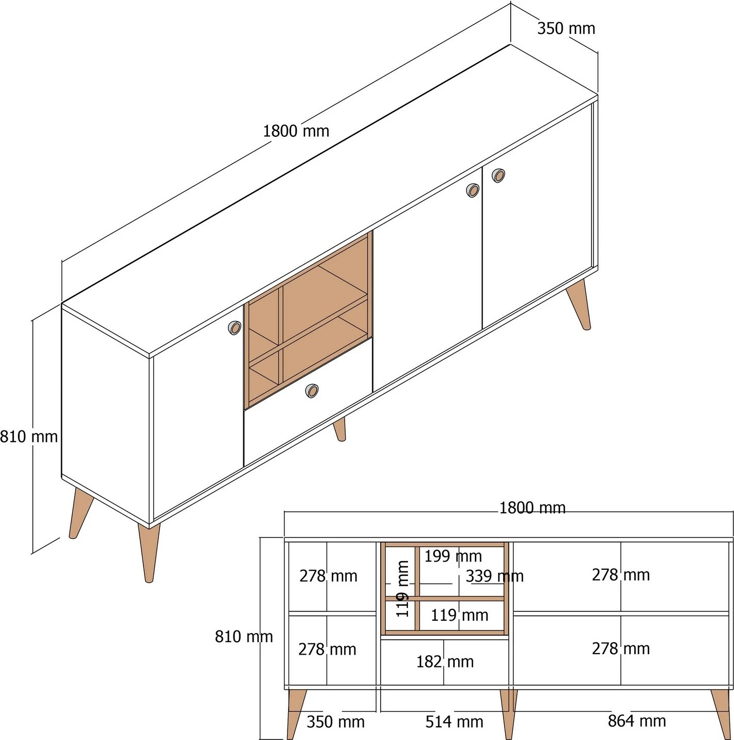 Konsol Napoli, ngjyrë mermeri të zi, dru arre