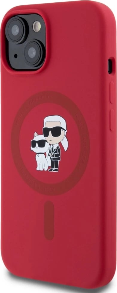 Mbështjellës Karl Lagerfeld Silicone Karl&Choupette Heads Ring MagSafe për iPhone 15, Kuq