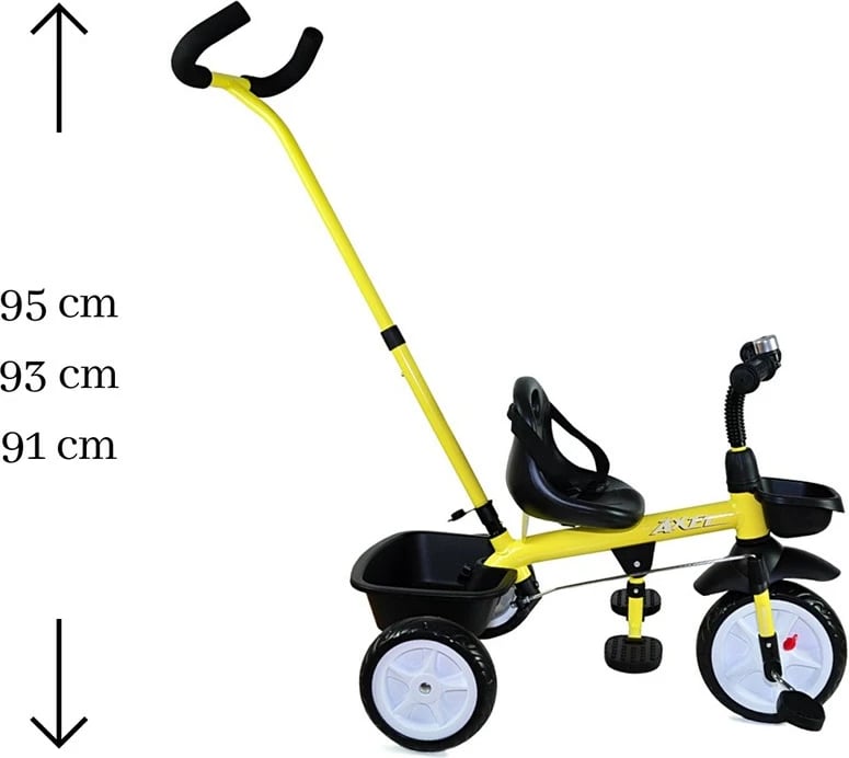 Tricikël fëmijësh, Milly Mally Axel, me shufër drejtimi të rregullueshme, kornizë çeliku, rrota EVA, pedale me bllokim, 1–3 vjeç, e gjelbër