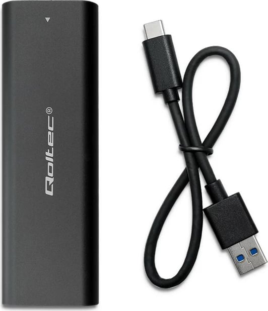 Kasë Qoltec 50312 për SSD M.2 NVMe, USB Type-C, alumini, grafit