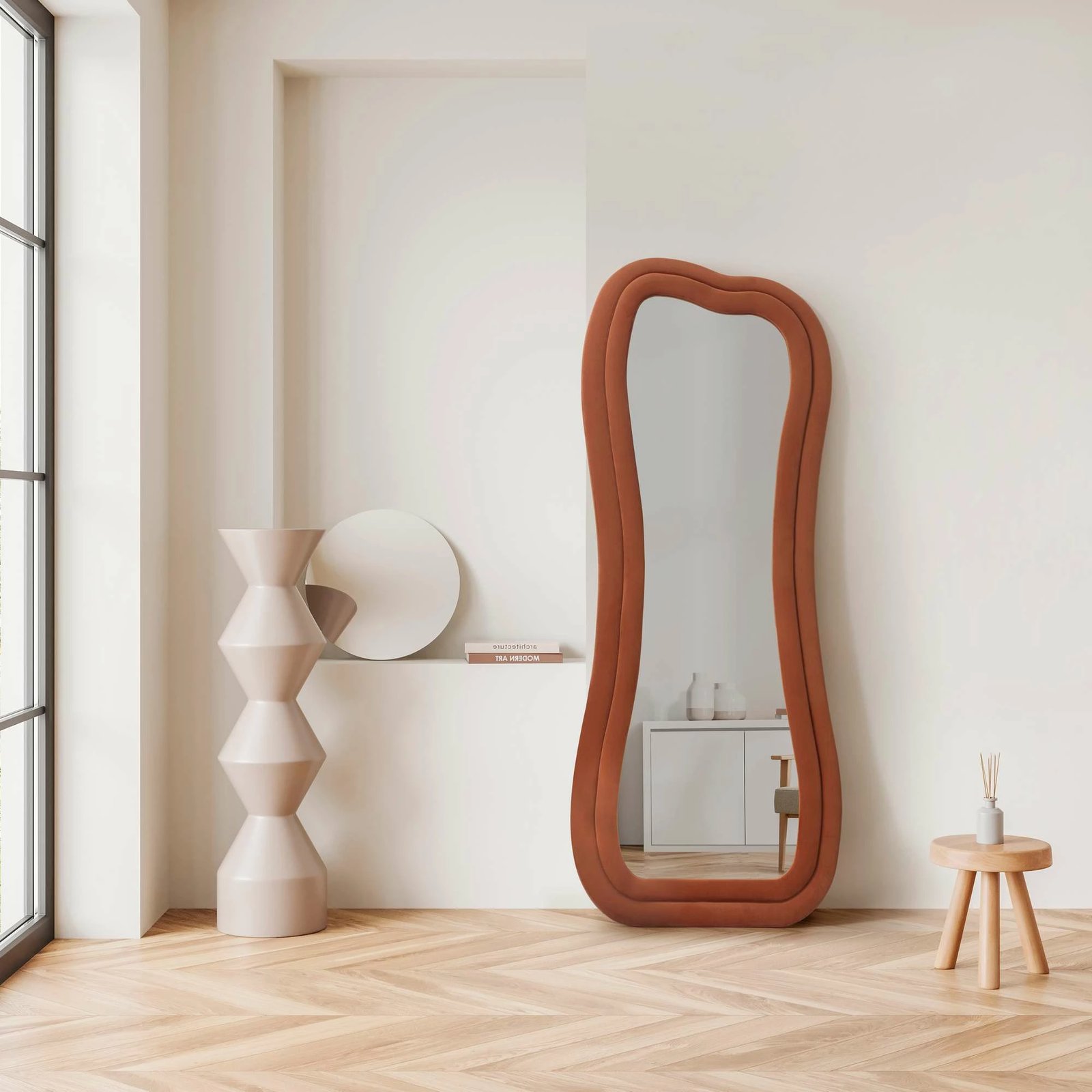 Pasqyrë e gjatë Cheval, ngjyrë e kuqe qeramike, Skye Decor