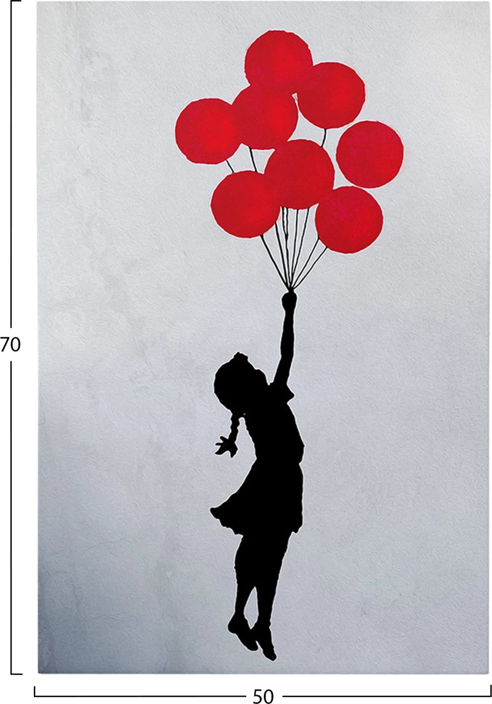 Pikturë muri GOBI, kanavacë e printuar, vajzë me balona të kuqe, 50x3x70cm