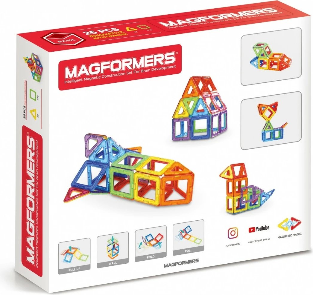 Set blloqe magnetike Magformers Basic, 26 pjesë, shumëngjyrëshe