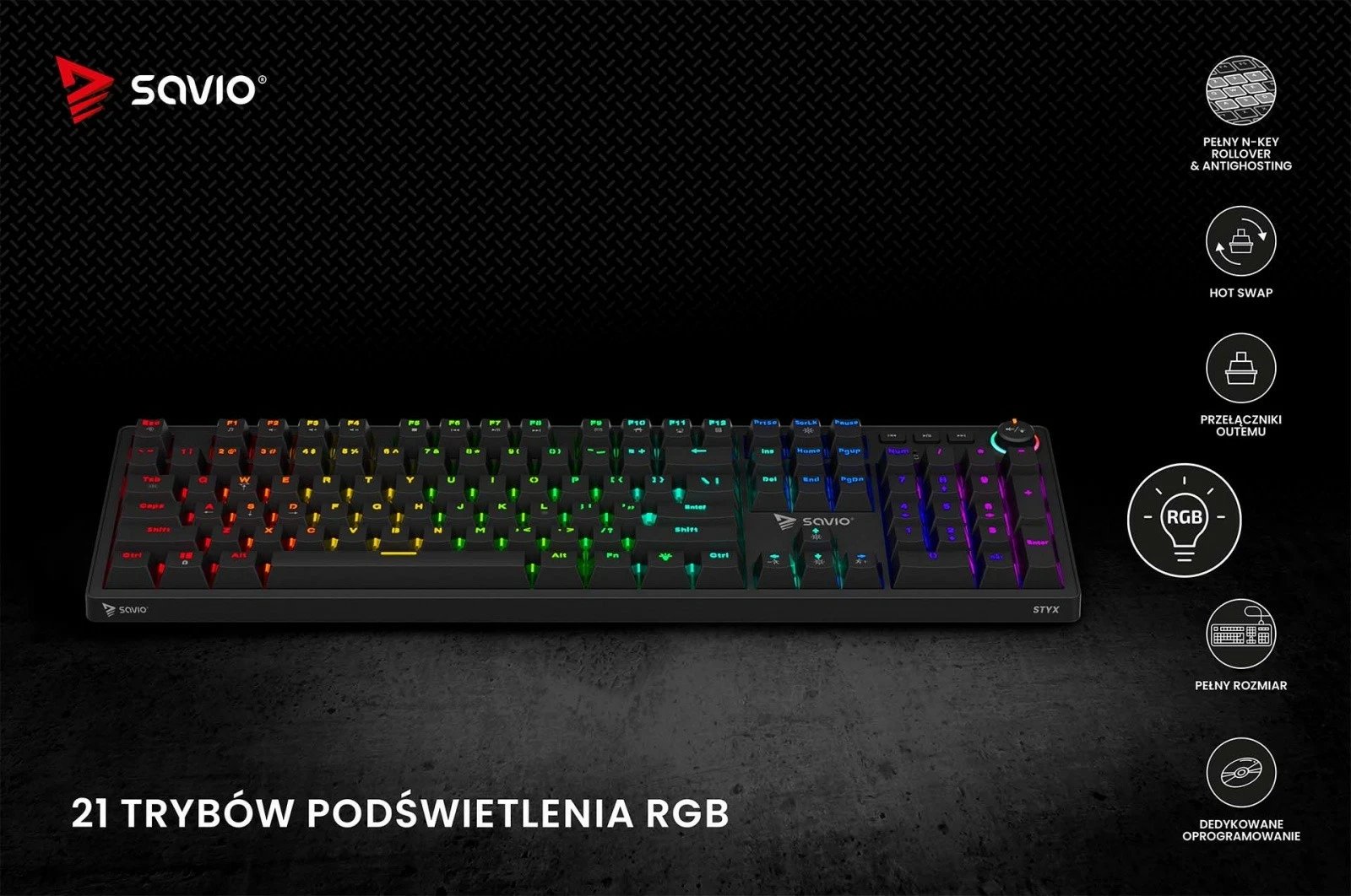 Tastierë mekanike Savio STYX BROWN me Hot Swap, RGB, Outemu Brown, e zezë Tastierë mekanike Savio STYX BROWN me Hot Swap, RGB, Outemu Brown, e zezë