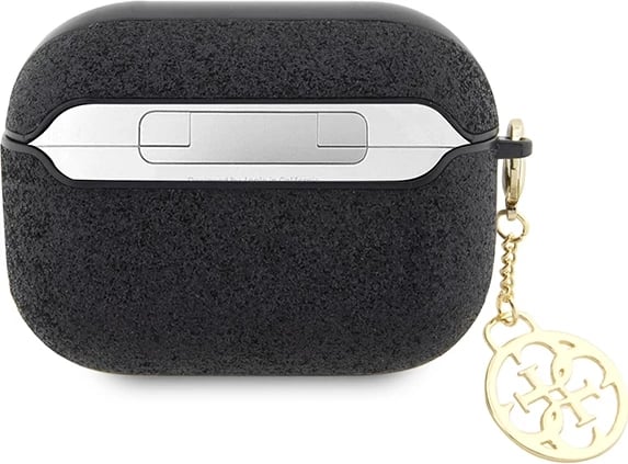 Mbështjellës Guess 4G Glitter Flake për AirPods Pro 2, me karabiner, i zi