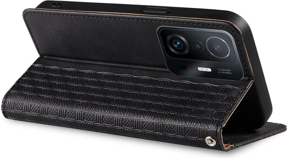 Mbështjellës Hurtel Magnet Strap Case për Samsung Galaxy A12 5G, me portofol, litar dore, e zezë