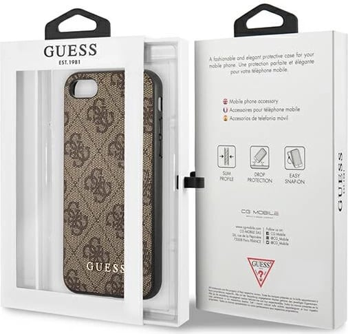 Mbështjellës Guess 4G Metal Gold Logo për iPhone SE 2022/2020/7/8, Kafe Mbështjellës Guess 4G Metal Gold Logo për iPhone SE 2022/2020/7/8, Kafe