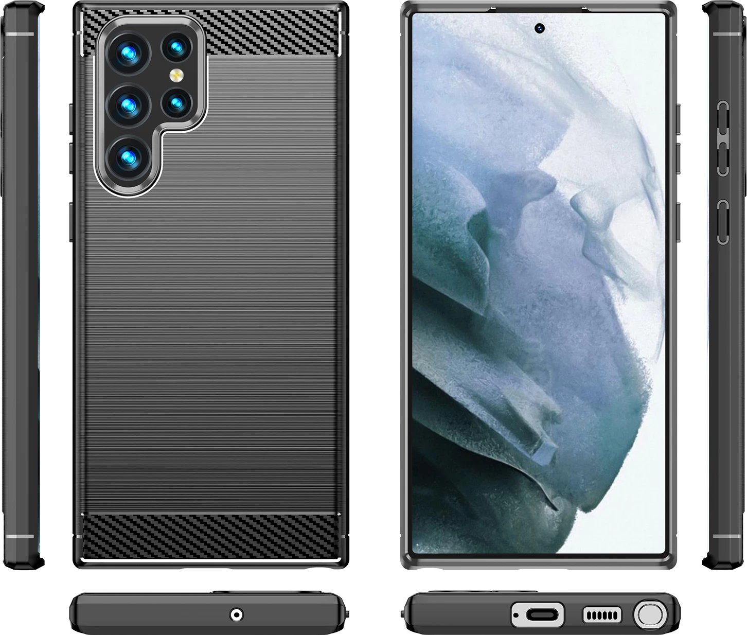 Mbështjellës Hurtel Carbon Case për Samsung Galaxy S23 Ultra, TPU, i zi