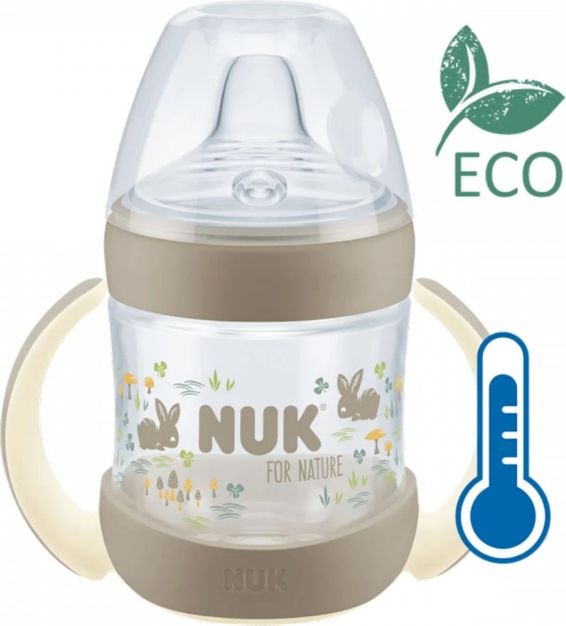 shishe mësimi për bebe, NUK for Nature, 150 ml, kontroll temperature, 6–18 muaj, kafe