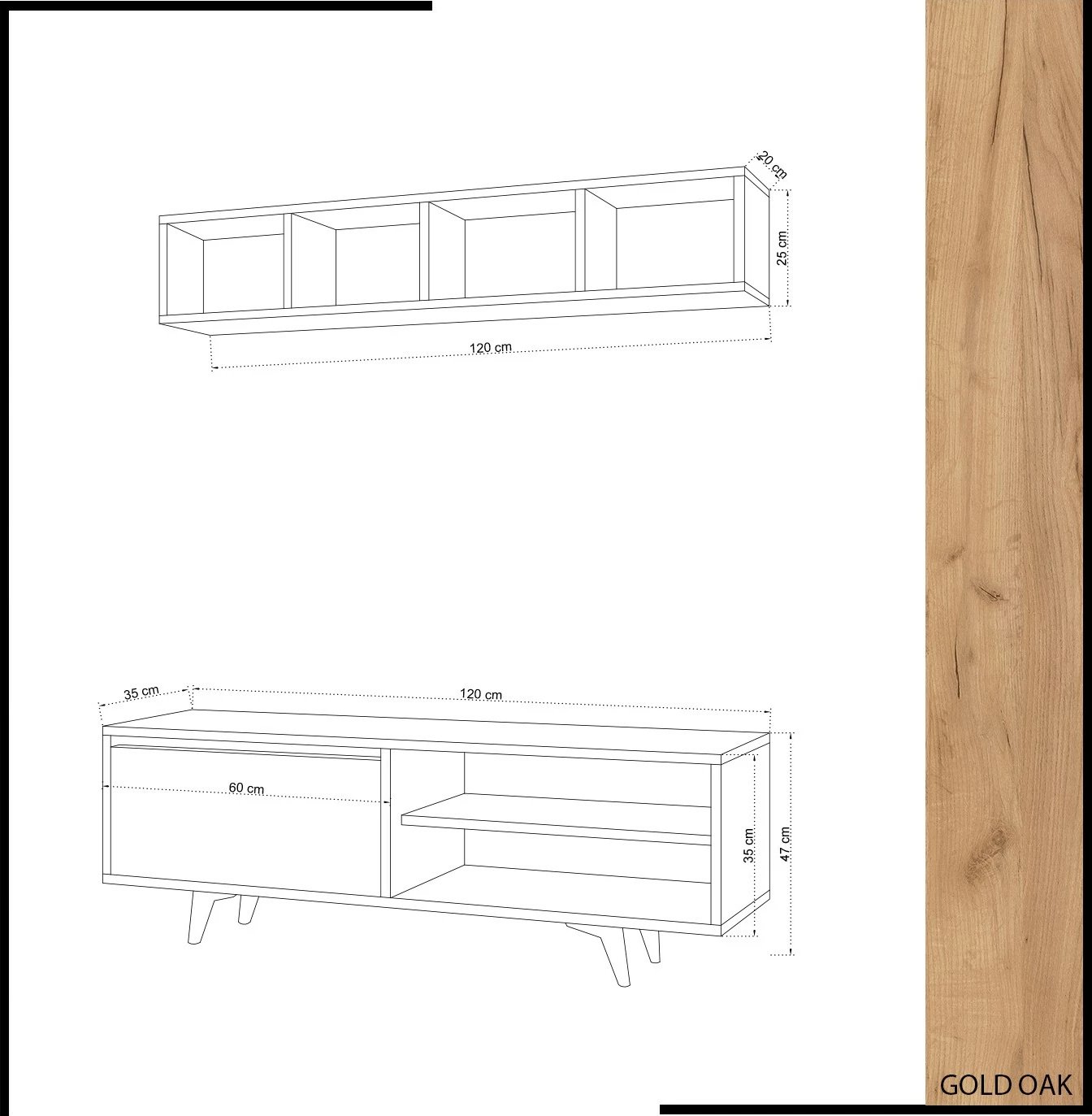 Komodë TV Hanah Home, Duku, ngjyrë lis dhe e bardhë