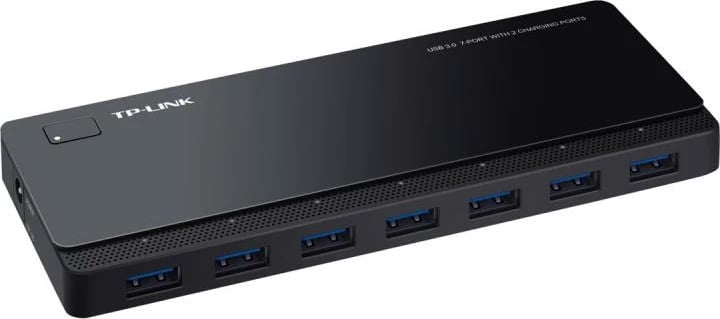 Hub USB, TP-Link UH720, 7x USB 3.0, 2 porta karikimi të shpejtë, me furnizim energjie, e zezë