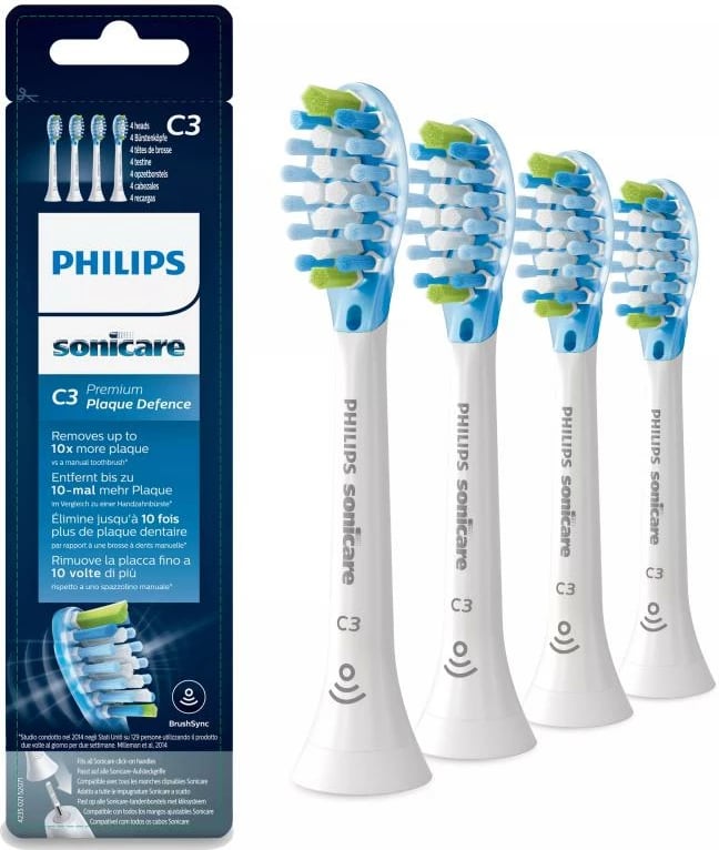 koka furçe dhëmbësh elektrike, Philips, HX9044/17 C3 Premium Plaque Defence, kompatibile Sonicare me njohje Smart, e bardhë, set 4 copë