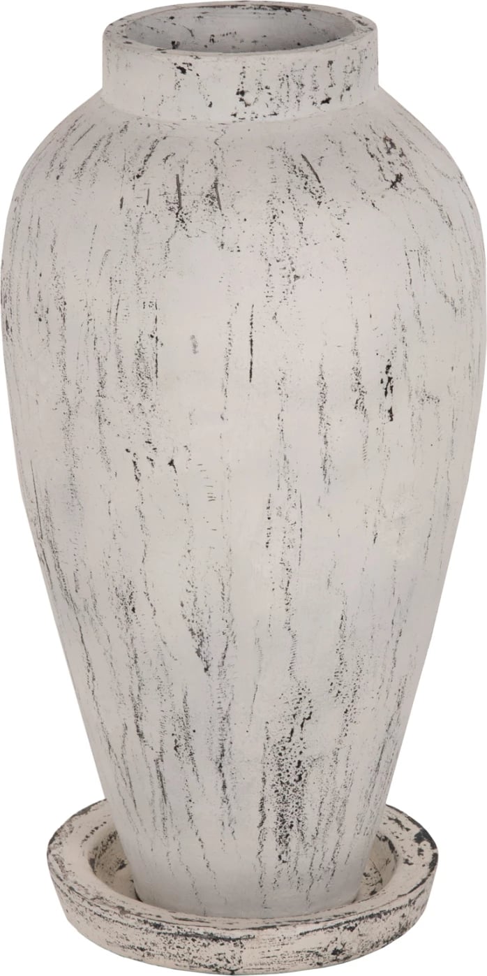 Vazo dekorative për dysheme me bazë pjatë LAUREL FH7938 terrakota në patinë të bardhë Φ40x80Hcm