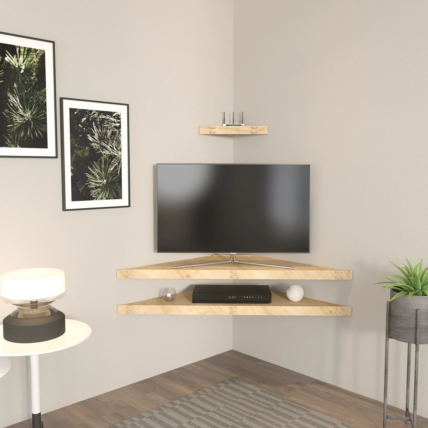 Mbajtës televizori këndor, ngjyrë lisi, Hanah Home, Mensi