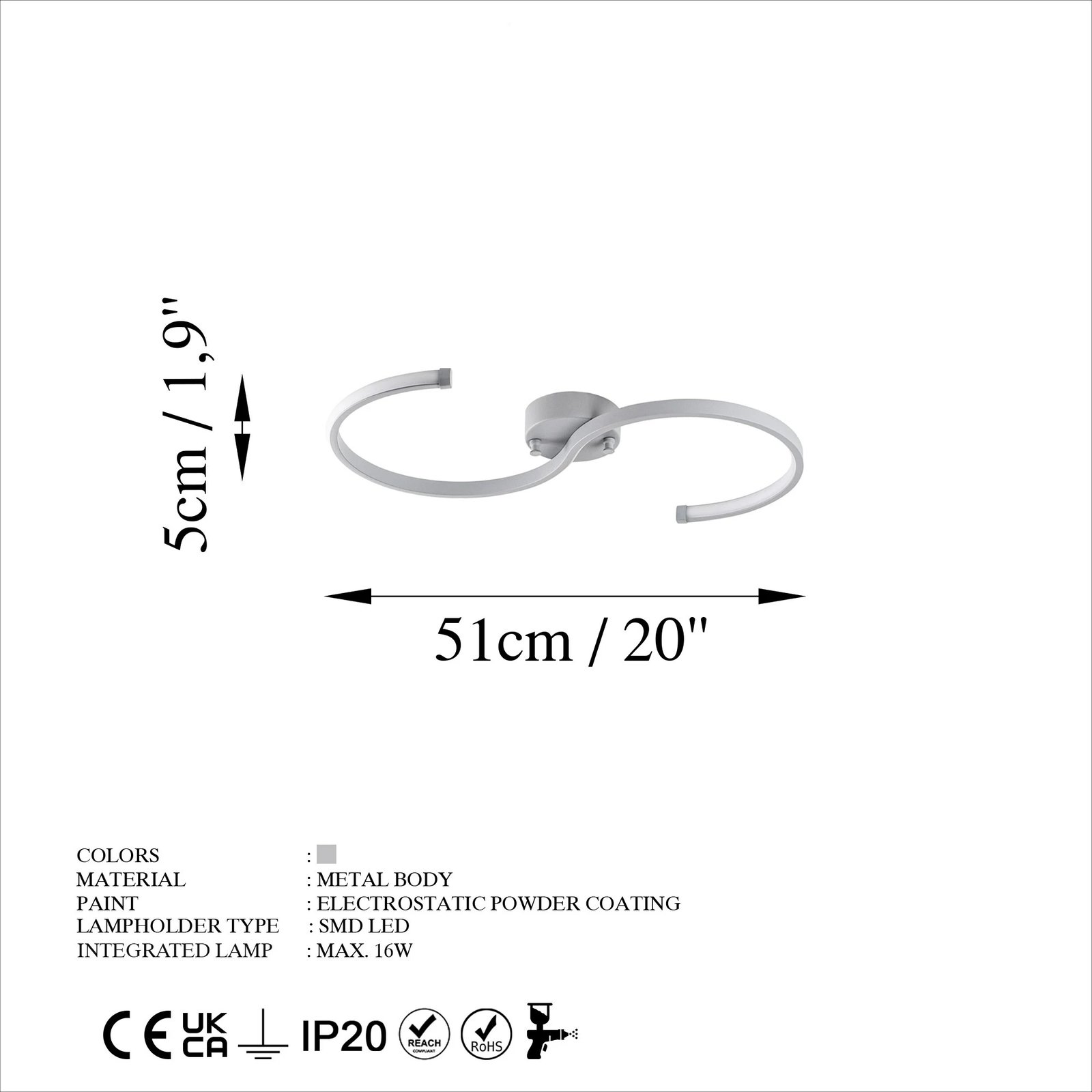 Llambë tavani Opviq, Es - 13585, ngjyrë gri