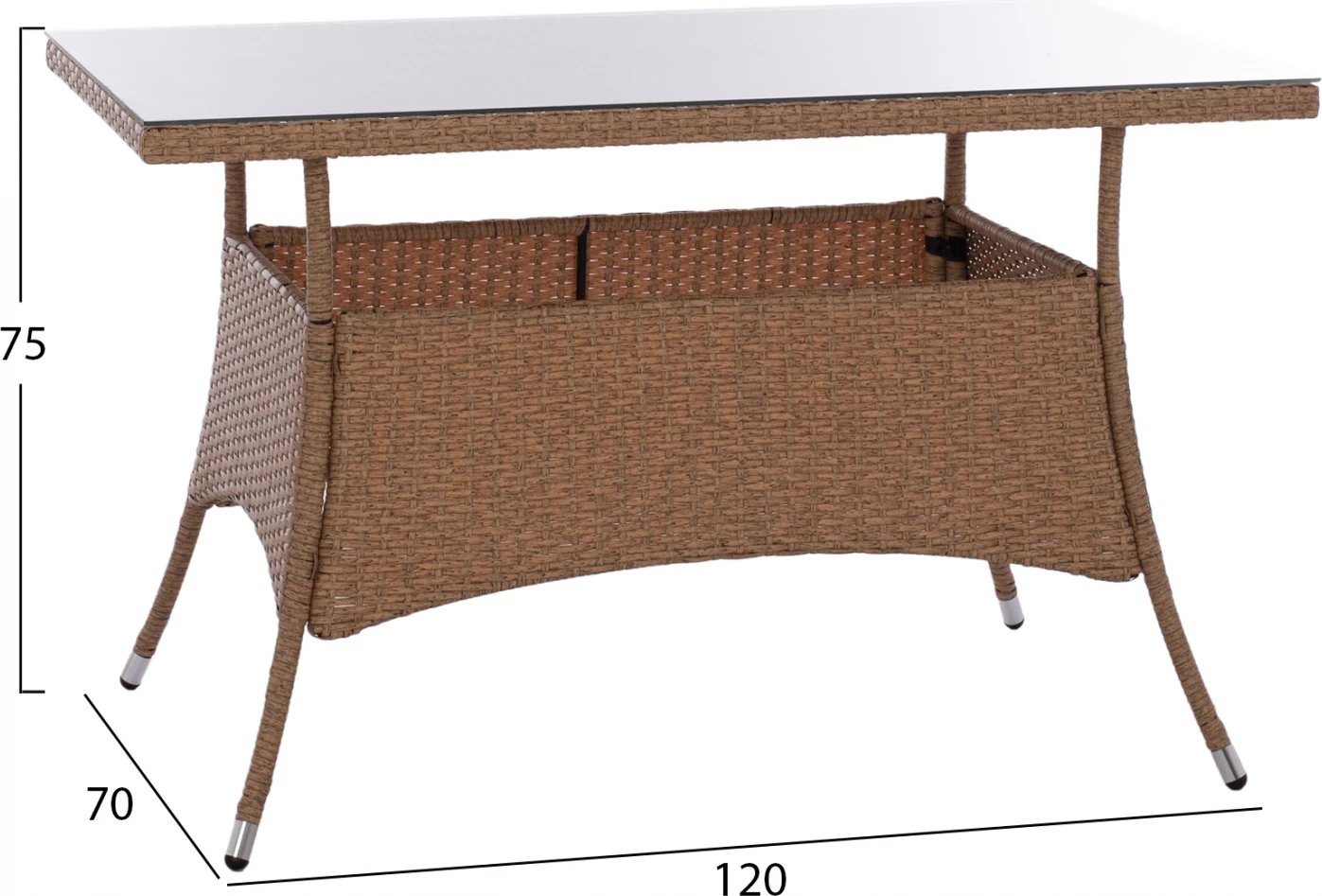 Tavolinë ushtarake metalike, rattan, ngjyrë bezhë-kafe, FH5141.32, 120x70x75 cm