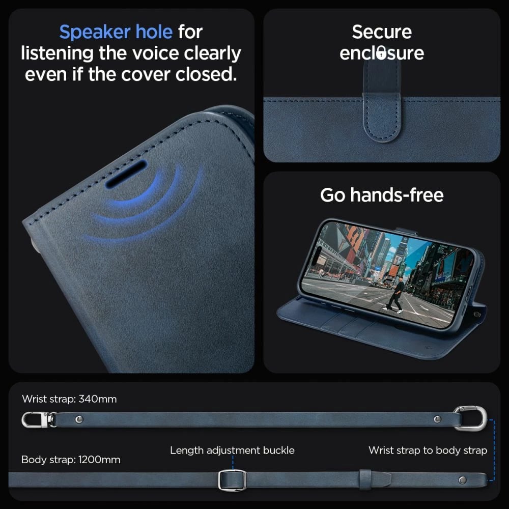 Mbështjellës Spigen Wallet S Pro për iPhone 15 Pro, me portofol, Blu