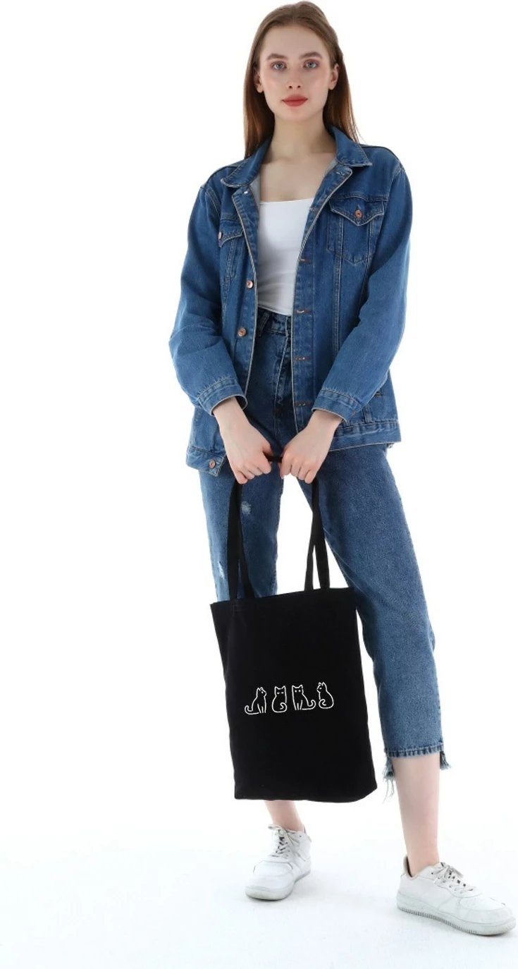 Qese Tote Zoozie Bags, e zezë, 35x40x8 cm, model me mace