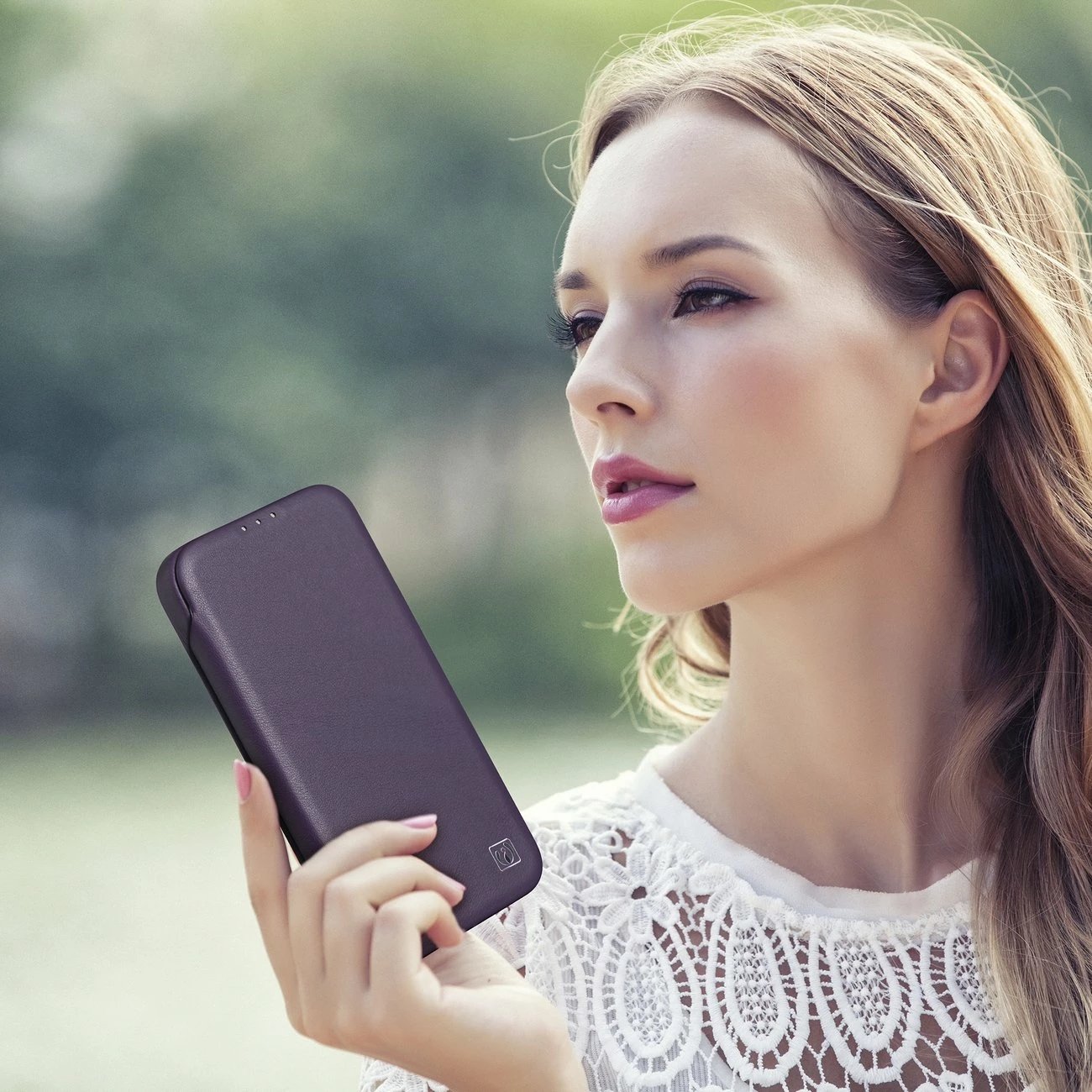 Mbështjellës iCarer CE Premium lëkurë, për iPhone 14 Plus, MagSafe, vjollcë e errët