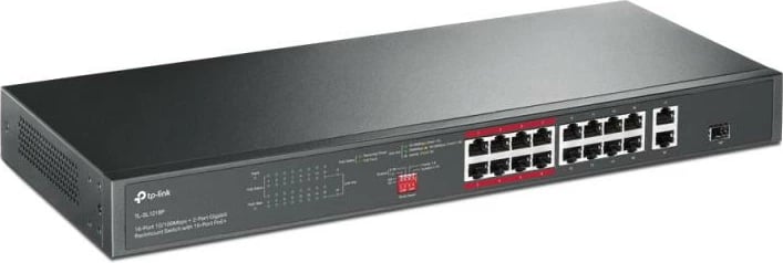 Switch TP-Link TL-SL1218P 16x PoE+ 10/100, 2x Gigabit RJ45, 1x SFP combo, buxhet PoE 150W, rackmount