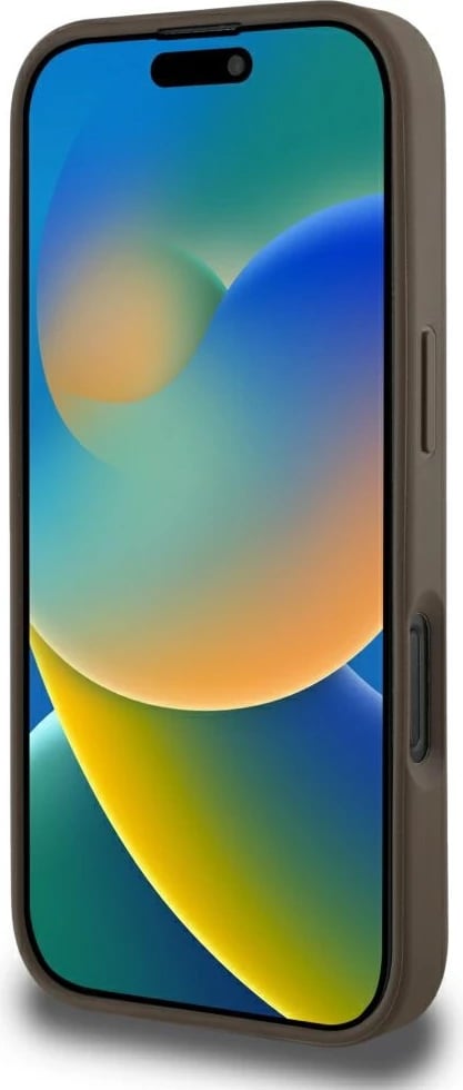 Mbështjellës Guess Grained Hot Stamp Peony Triangle Logo MagSafe për iPhone 16 Pro Max, Kafe