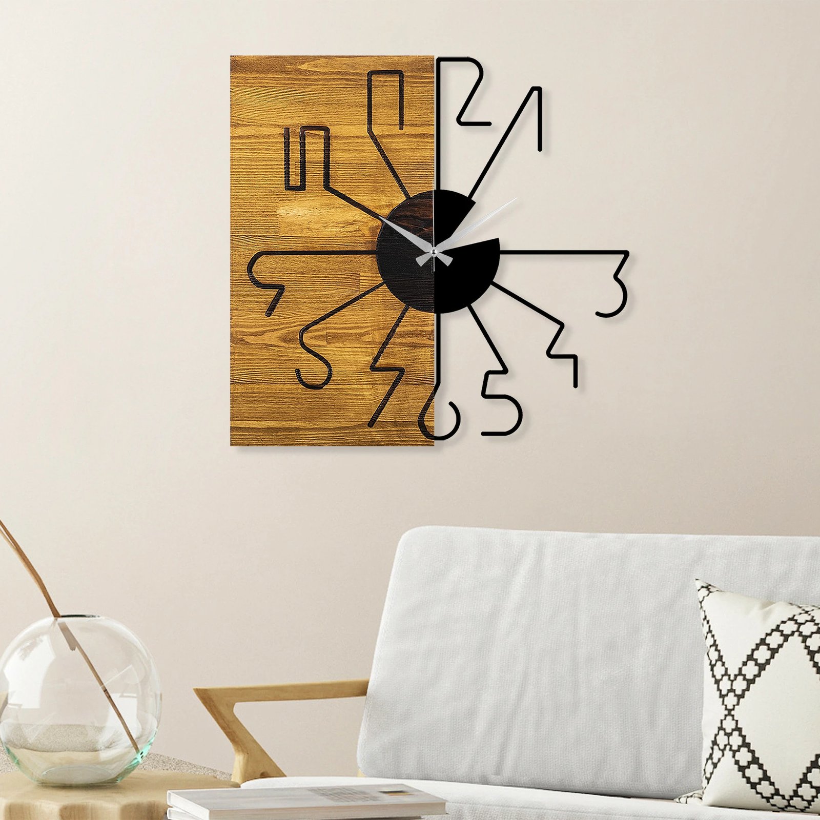 Orë muri dekorative prej druri, Wallity, ngjyrë arre dhe e zezë, 58x3x58cm