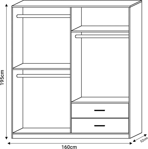 Dollap me 4 dyer Edritte me sirtarë, ngjyrë arre e çelët, 160x52x195cm