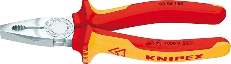 Pinca KNIPEX 03 06 160, dorezë plastike, e kuqe