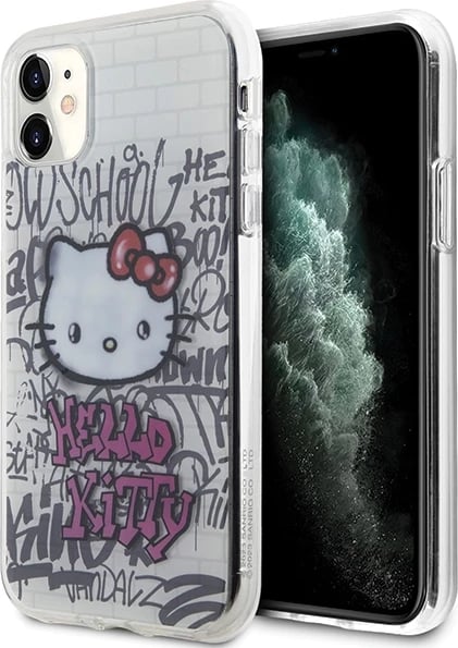 Mbështjellës Hello Kitty IML Kitty On Bricks Graffiti për iPhone 11/XR 6.1", TPU hardcase, i bardhë