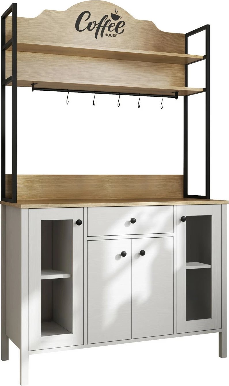 Dollap për kafe, ngjyrë druri dhe e bardhë, FRN-20075