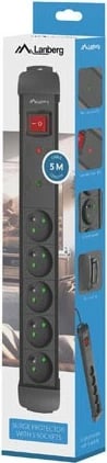 Prizë me mbrojtje Lanberg SP1-05E-0500-BK, 5 dalje, 5m, e zezë