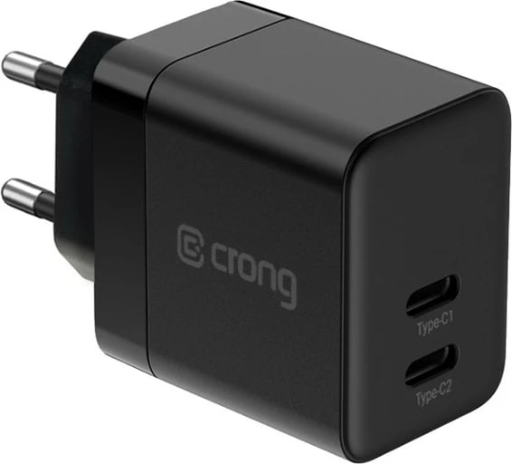 adapter karikues muri GaN, CRONG, CRG-GNCC35-BLK, 35W PD 3.0 me PPS, 2x USB-C, e zezë