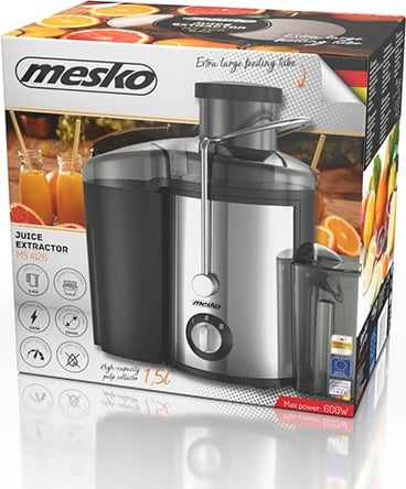 Shtrydhëse frutash, Adler, MS 4126, 600W, depozitë lëngu 0.45L, kolektor tul 1.5L, inox + e zezë