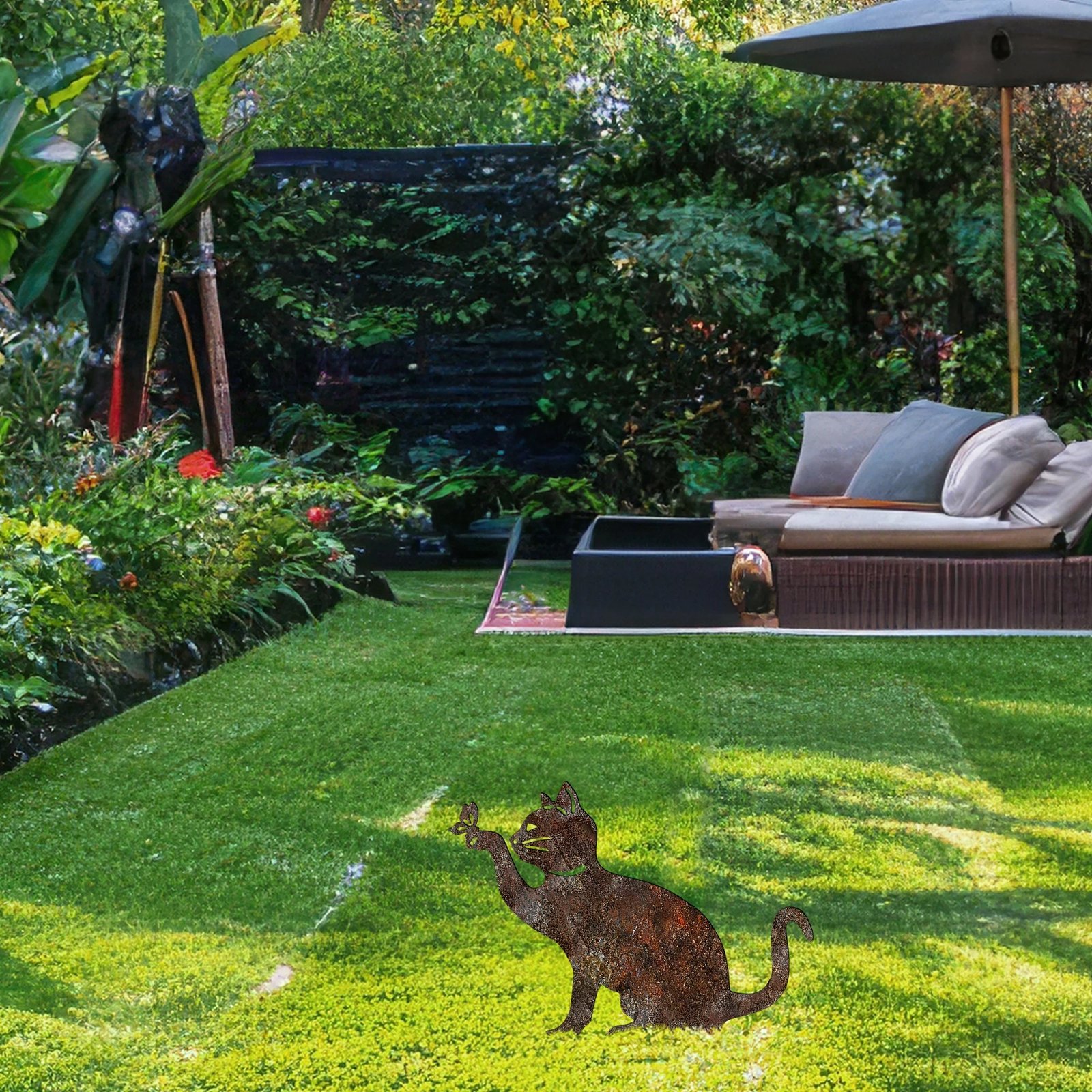 Dekor kopshti metalik, dizajn mace, Aberto Design, 36x31cm