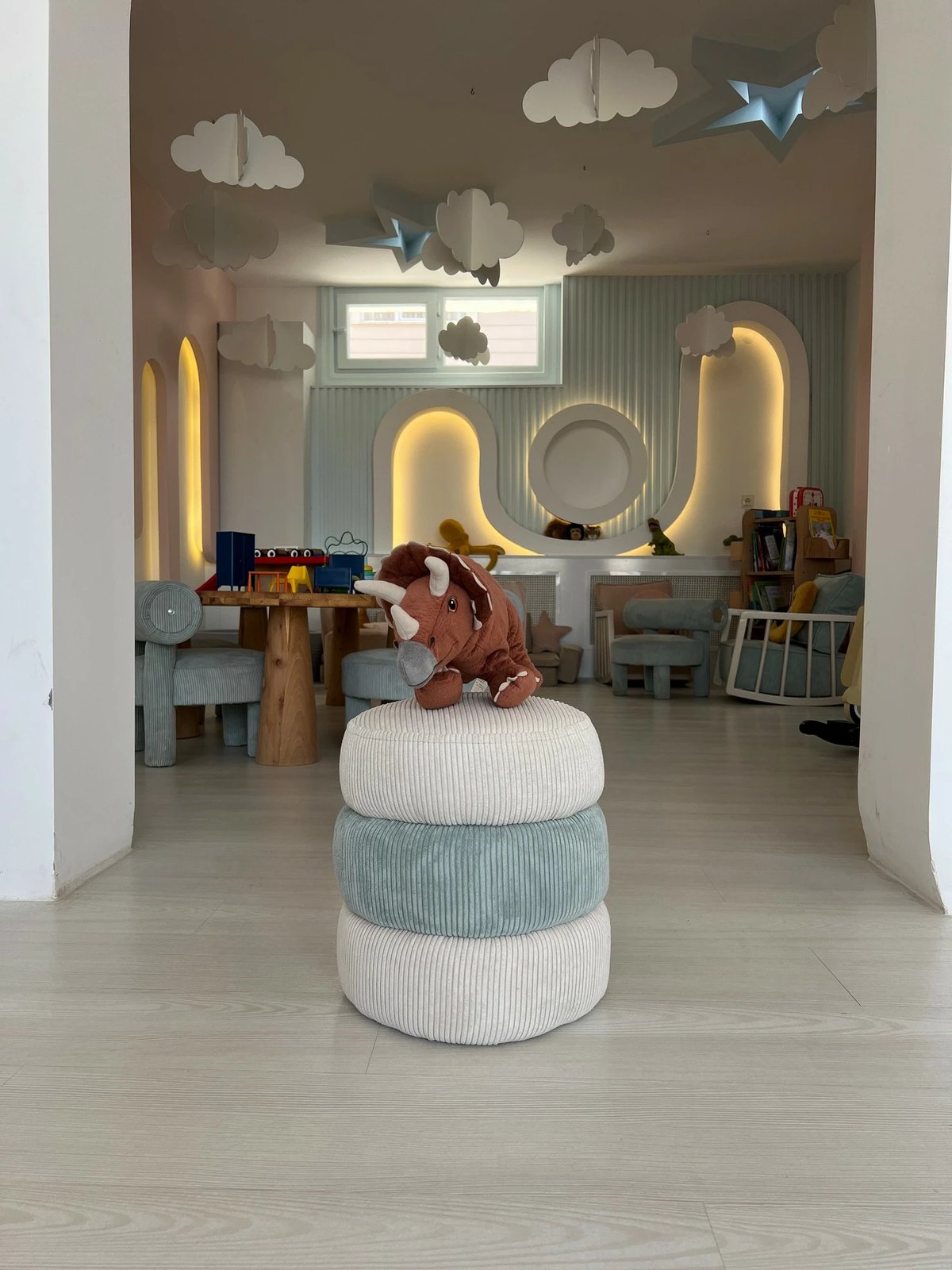 Puf Atelier del Sofa, Miniboum, ngjyrë kaltër-bardhë