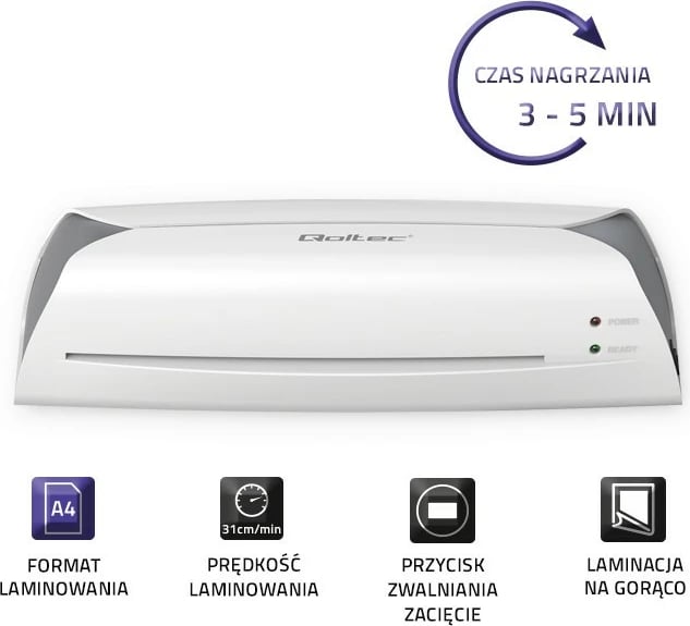Laminator Qoltec LMR-0327, A4, Bardhë/Gri