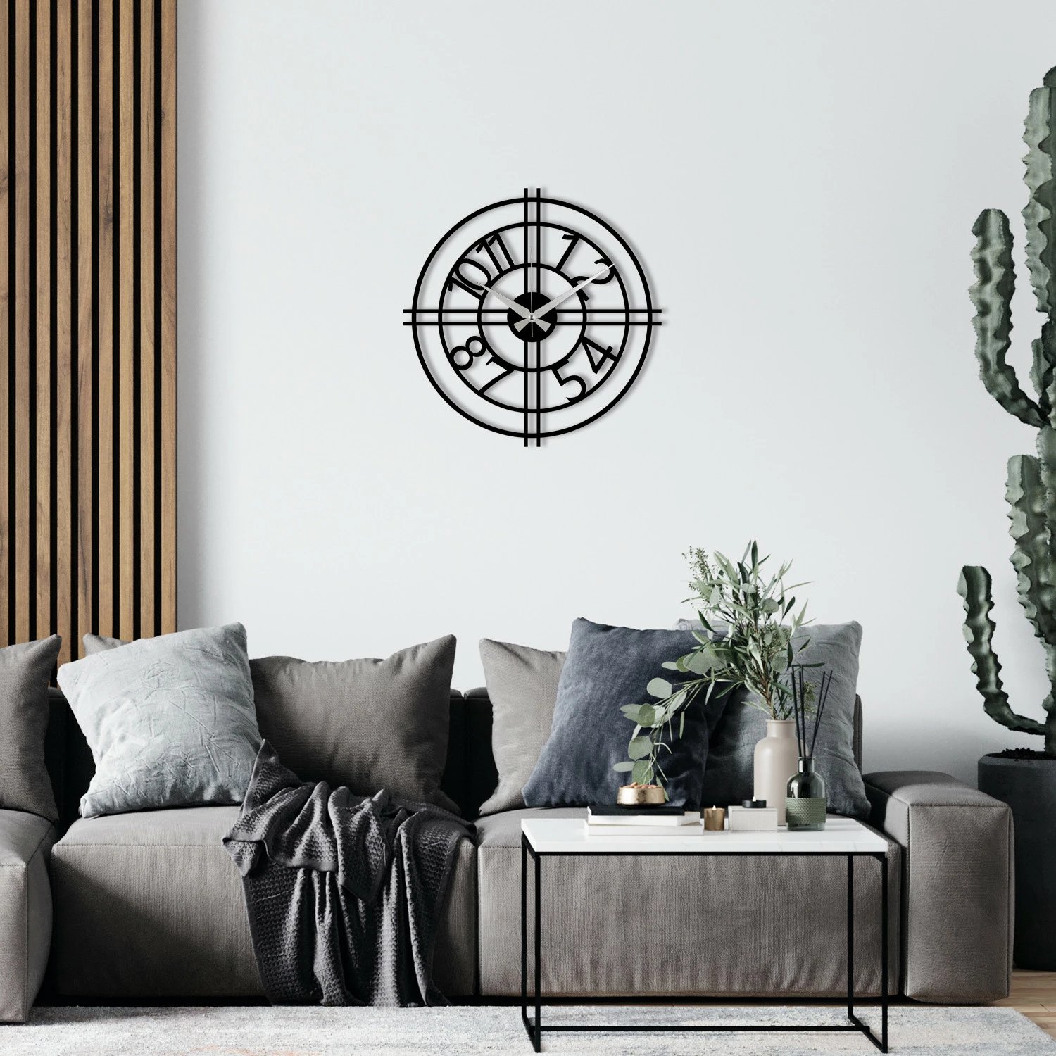 Orë muri dekorative prej metali, Wallity Enzoclock - S010, e zezë, 48x48cm