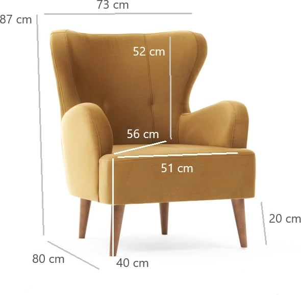 Karrige wing Karina, kadife ari, Atelier del Sofa