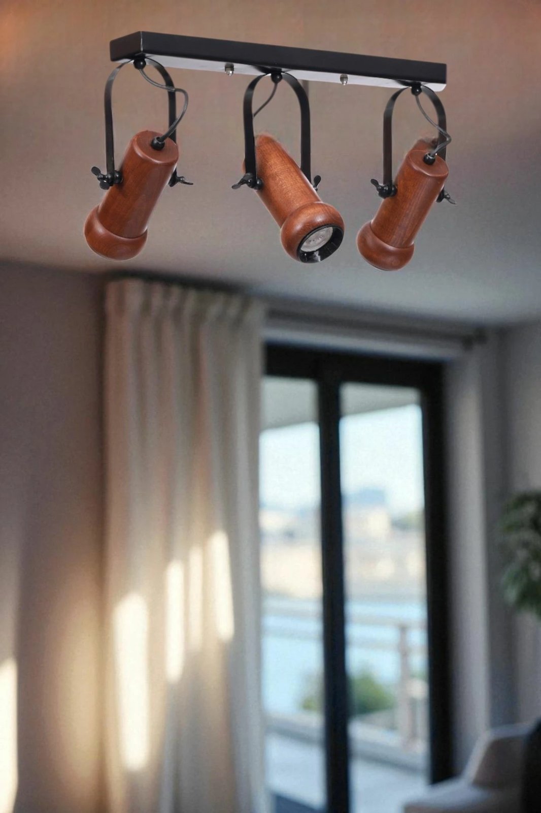 Llambë tavani Opviq, metal dhe dru, e zezë dhe arre, 8999-5