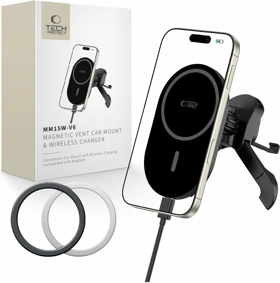 Mbajtës magnetik për veturë Tech-Protect MM15W-V6 me MagSafe, i zi