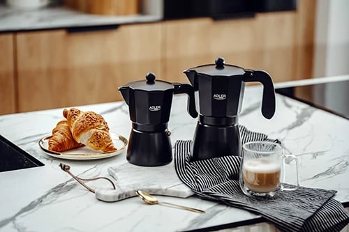 Kafetiere moka, Adler AD 4421, 300 ml deri në 6 filxhanë, për soba elektrike/gazi/qeramike/halogjene, e zezë