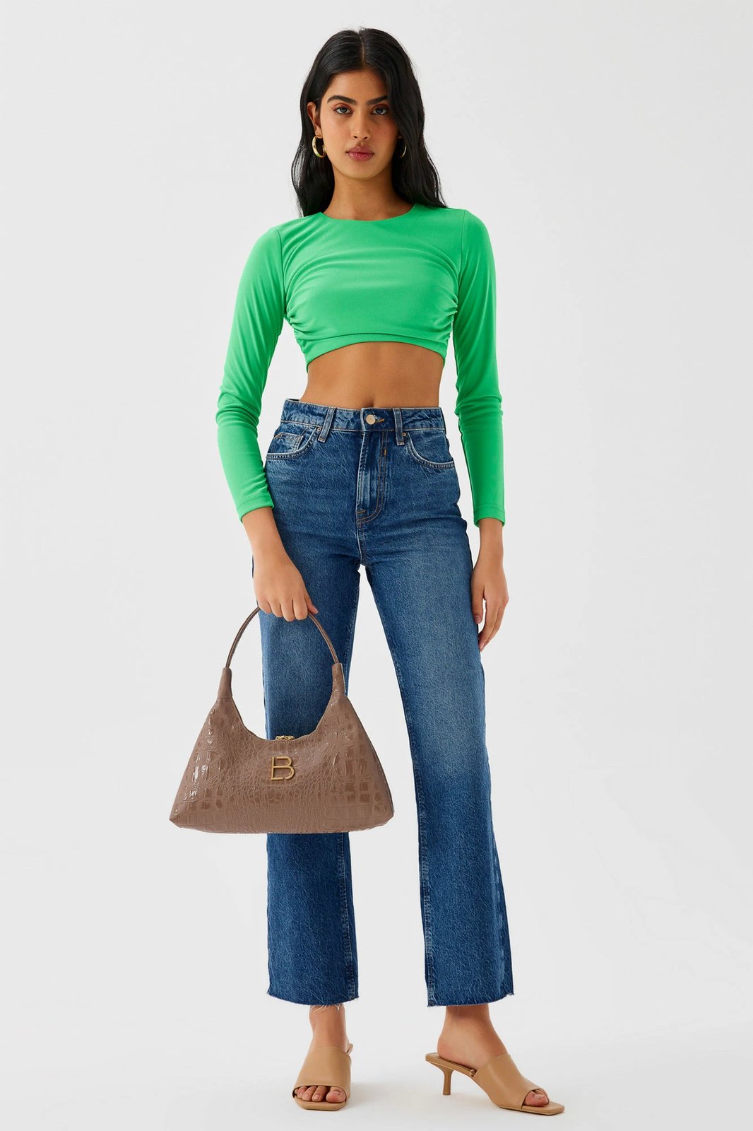 Çantë shpatulle Lucky Bees, model Croco, ngjyrë mink, 505